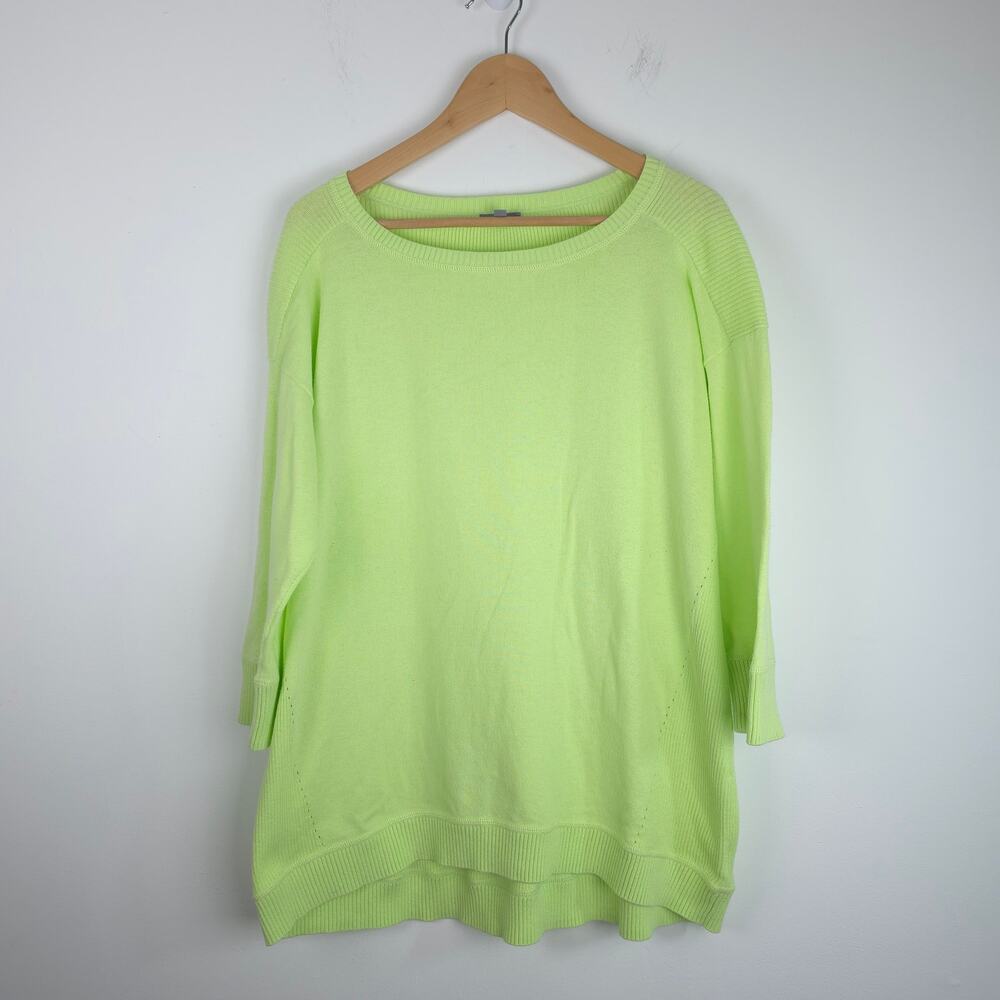 T by Talbots Green Yellow 3/4 Sleeve Round Neck Sweater Size 1X Women's